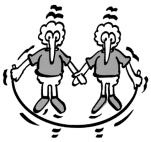 Skipping with a partner one rope activities as above, turning the rope forwards or backwards. Spaced in a defined area. Children work through the progressions at their own rate.