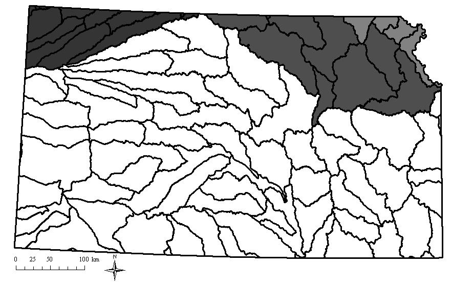 o 25 I I Figure 1. Map of survey area stratified by Hydrological Unit Code 8 watersheds.