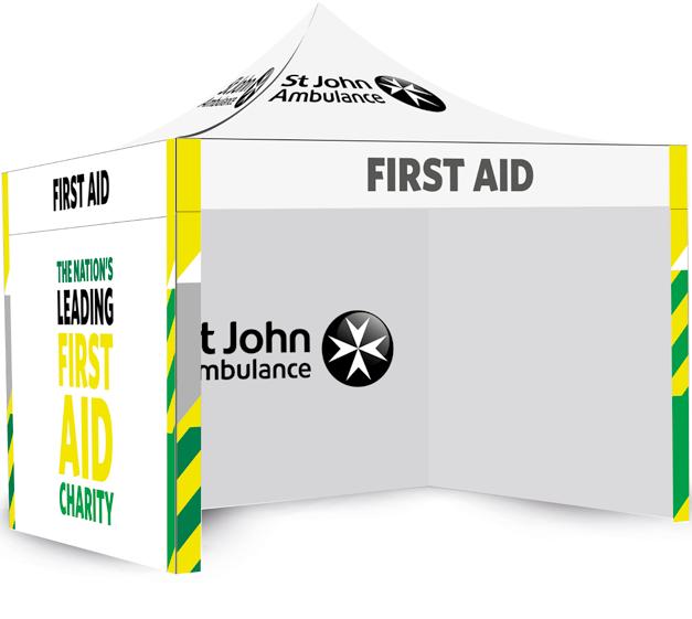 12 St John Ambulance Marquee design First Aid Specific Use these designs at events where we re providing first aid. It s important that people who need first aid can locate us quickly and easily.