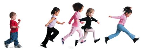 Natural gait: speed increases = walk, jog, skip, run and sprint Designed