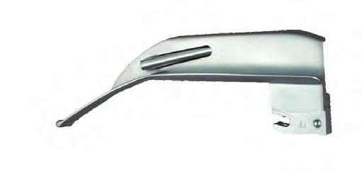 steel Absent upper flange on curved blade is effective for use on patients with limited mouth opening, prominent incisors,