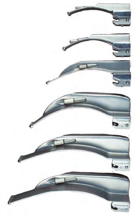 ANESTHESIA Conventional Laryngoscope MACINTOSH AMERICAN LATEX FREE REUSABLE Macintosh laryngoscope design is predominant choice among curved blades Smooth gentle spatula curve extends from the lock