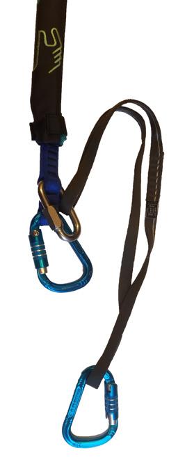The secondary carabiner must hang below the primary carabiner to ensure that the secondary attachment point is not loaded during normal operation.