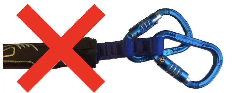 OPERATION The primary carabiner is opened by rotating the gate s collar and pushing the gate open towards the center of the carabiner.
