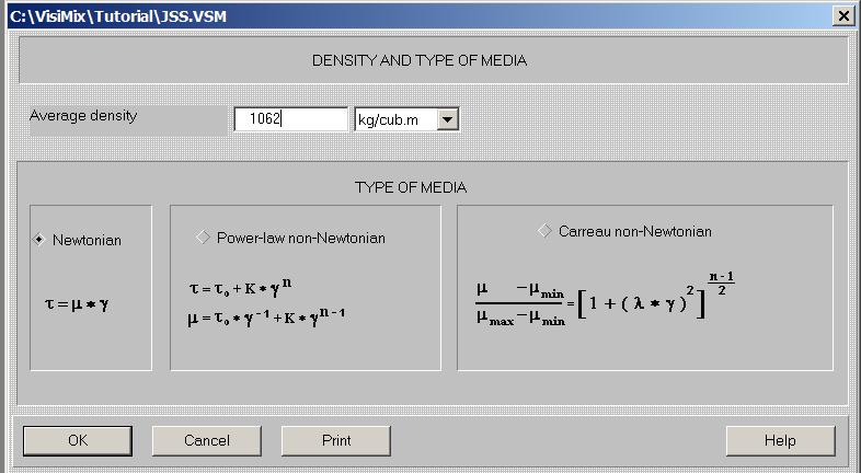 Click OK, then select Edit input, Properties & Regime, Average properties of media and Density and types of media and Parameters of rheology.