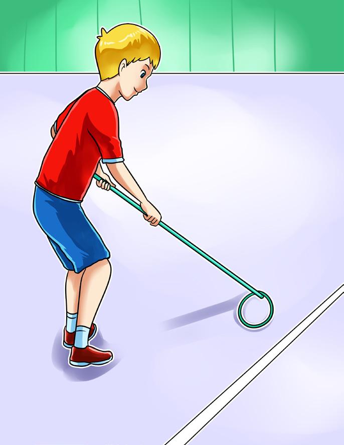 Balls must be played with a sliding motion, so that the balls stay on the floor. You can add two-pointers to the game: different kinds of balls that are worth 2 points.
