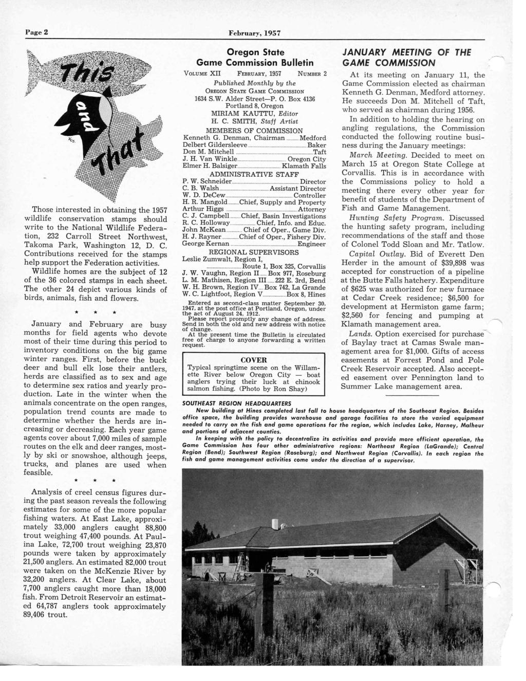 Page 2 February, 1957 Those interested in obtaining the 1957 wildlife conservation stamps should write to the National Wildlife Federation, 232 Carroll Street Northwest, Takoma Park, Washington 12, D.