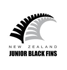 New Zealand Representative Fern Junior Black Fins logos FLAT STACKED The Surf Life Saving New Zealand Representative Fern Junior Black Fins logo is only to