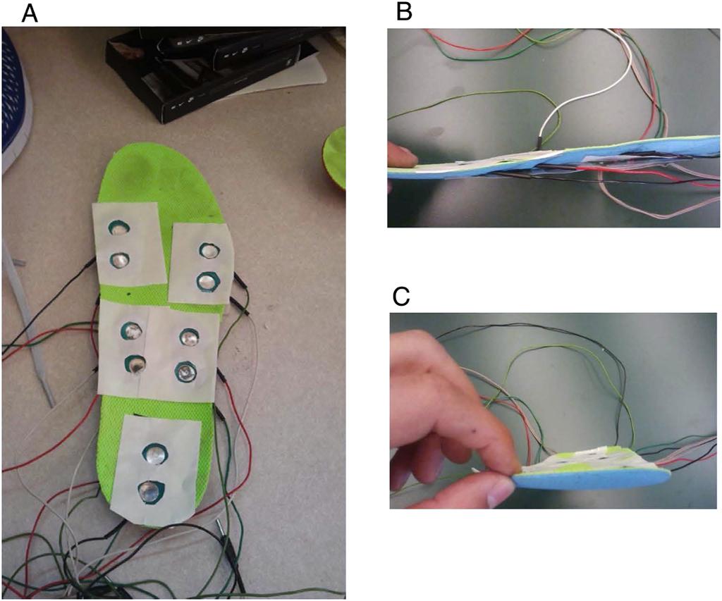 Zehr et al. BMC Sports Science, Medicine, and Rehabilitation 2014, 6:33 Page 4 of 21 Figure 2 Photographs showing the configuration of the stimulating electrode array in the sock liner. A.