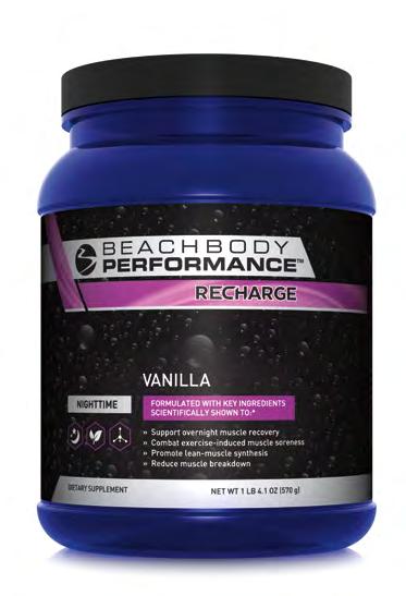 RECHARGE Nighttime Recovery Formula Recharge is specially formulated with key ingredients to help accelerate recovery, combat exercise-induced muscle soreness, and promote new muscle growth while you