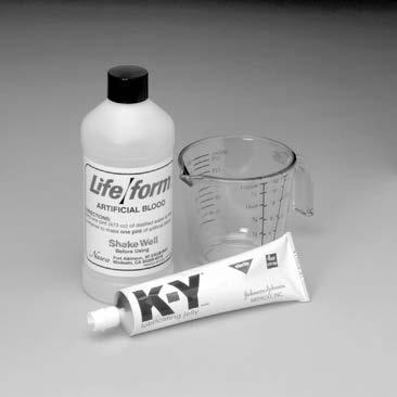 To prepare the blood mixture, combine the red coloring, 1 full tube of K-Y Jelly, and 1 1 4 cups of tap water in the pint bottle provided. (See figure 2.