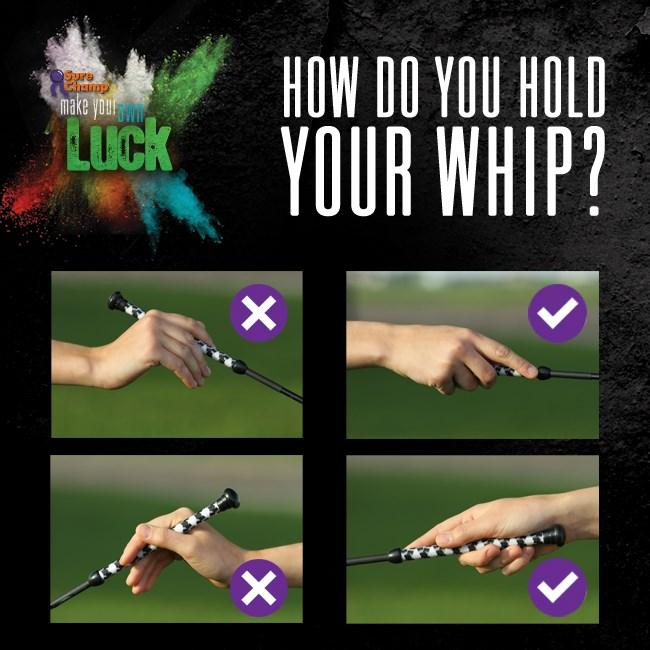 It is important to keep a firm grip on your whip. Use your index finger and thumb to apply pressure. Never hold your whip like a pencil. 2. The Go Button is on the side.