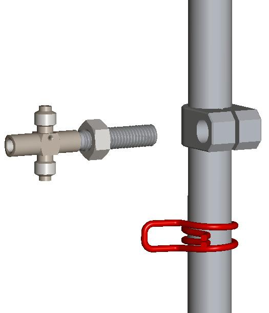 4. Screw the Tee connector into clamp. Turn the threaded shaft until it protrudes the clamp, then turn the nut until it grip the clamp. See Figure 4.