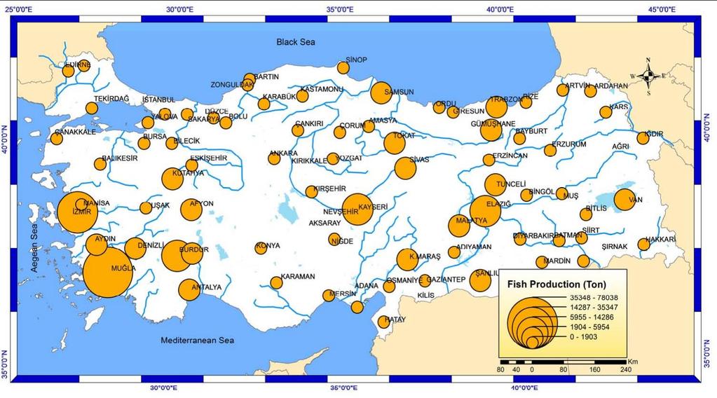 GEOGRAPHICAL DISTRIBUTION OF AQUACULTURE IN TURKEY There are
