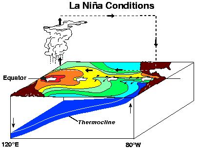 gov 6/17/14 1:33 AM El Niño, La Niña, and Walker Circulation (Pacific) East%Pacific% Reduced%westward%wind% Reduced%upwelling% Increased%thermocline%depth% 6/17/14 1:33 AM