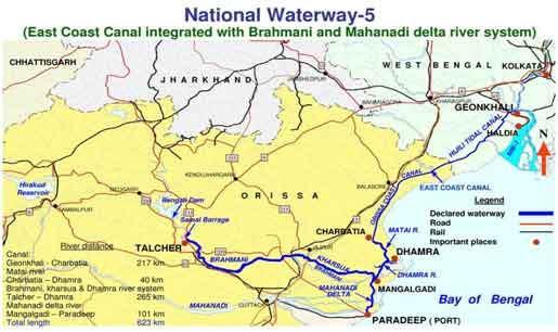 National Waterways in Odisha The National Waterway Number 5 (NWW5) starts from Geonkhali near Haldia port in the estuary of Hooghly river of West Bengal.