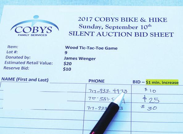 A more complete list will be posted prior to the event at www.cobys.org/ bike-and-hike. Auction winners are announced soon after 5 p.m. Please contact Development Associate Anne Stokes at anne@cobys.