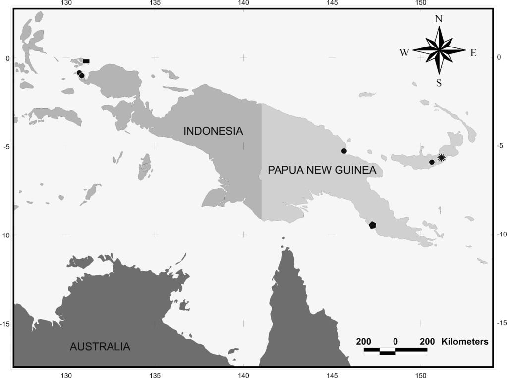 RAHMADI & KOJIMA SARAX OF THE PAPUAN REGION 483 Figure 5. Map showing the distribution of charinid species in the Papuan region.