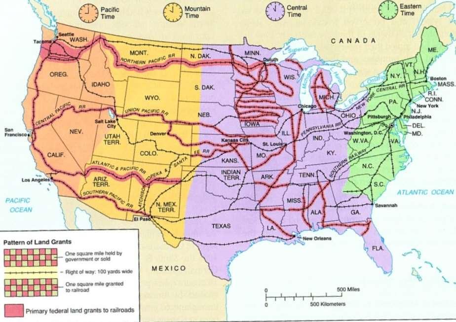 Pacific Railroad Act (1861) US Government gave railroad