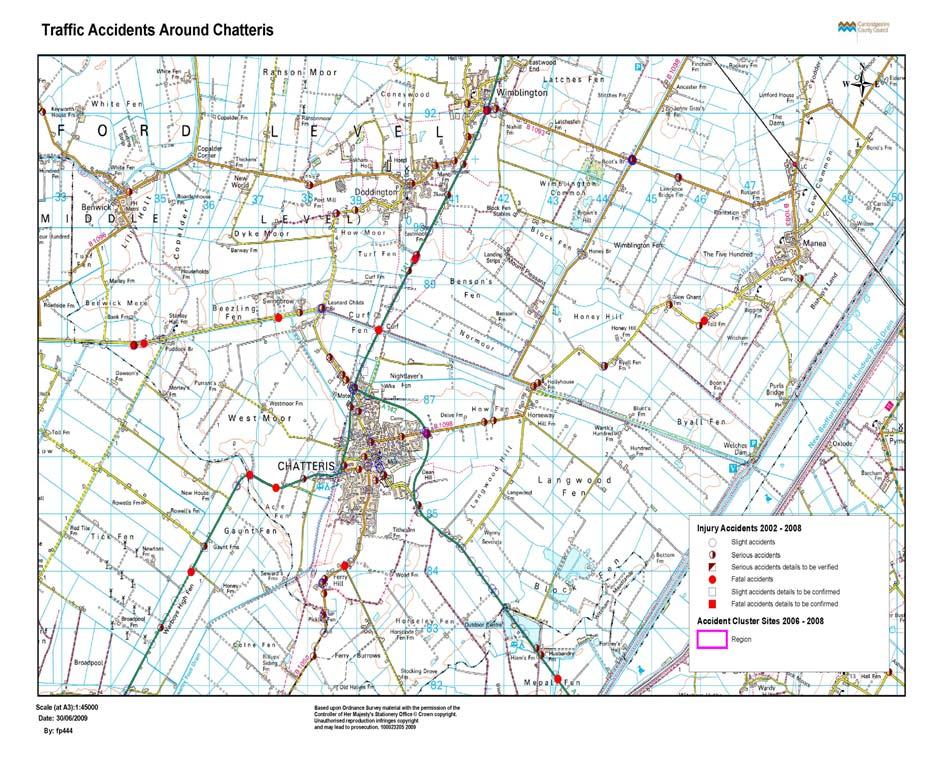 16 Map 4 Road Accidents and Cluster Sites around Chatteris Table 2 below outlines the proposed schemes.