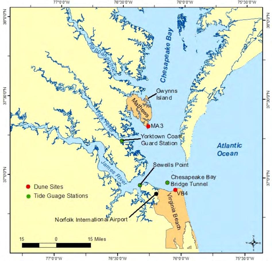 Introduction The Shoreline Studies Program at VIMS established a beach and dune monitoring program for nine sites around the Virginia portion of Chesapeake Bay (Milligan et al., 5).