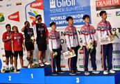 In another of the day s historic breakthroughs, Mahiro Kaneko and Yunosuke Kubota took Japan to unprecedented heights, resisting the challenge from Di Zijian and Wang Chang to win the men s tandem a
