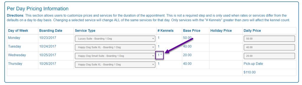 Kennels can also be assigned daily on the Daily Details page so that we can accurately place Roxy for her stay. 1.