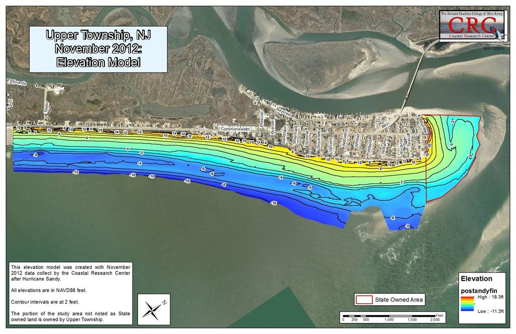 Figure 5. Digital Elevation Model for the Township of Upper beach and NJ Corson s Inlet State Park following Hurricane Sandy.
