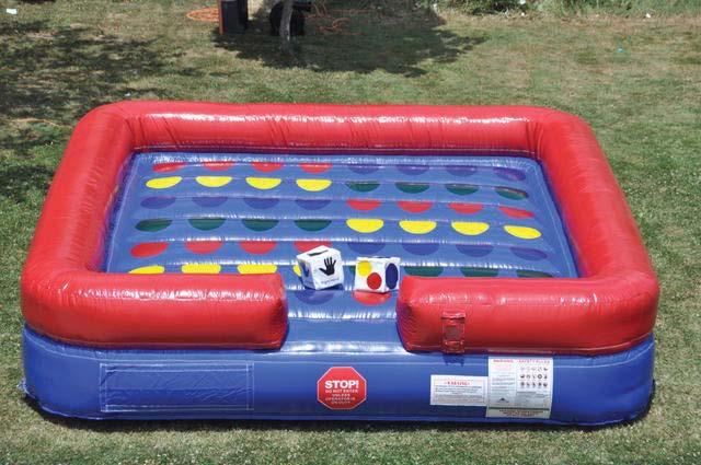 Riders: Up to 8 at a time Dimensions: L15' x W15' x H17' Requirements: 1-15 amp circuits Age Group: Recommended for ages 2 and up Cost: $225-$325 Twister Just like the game we all played on as kids