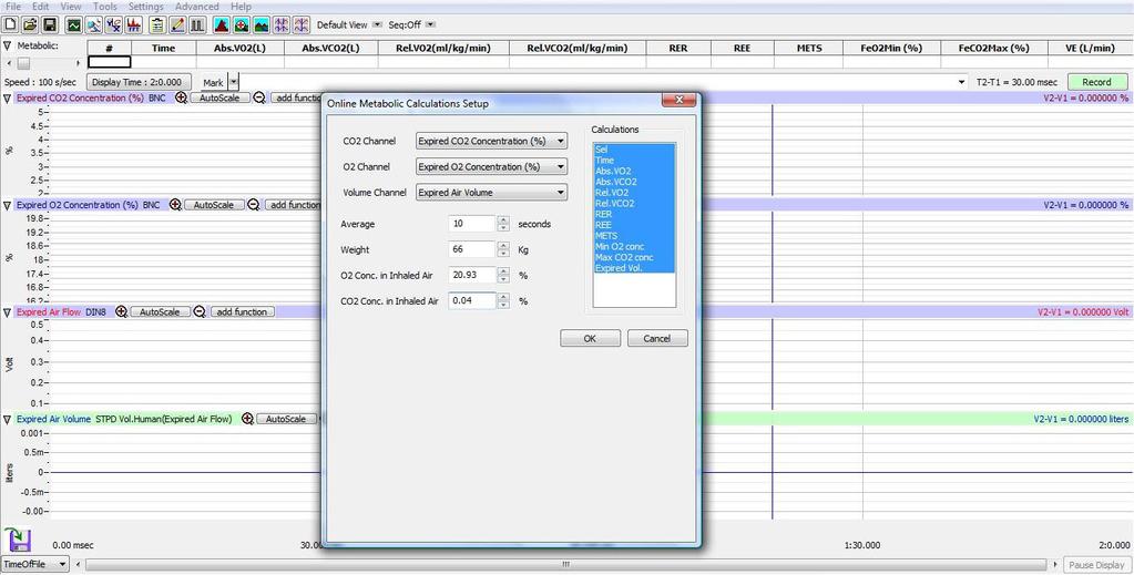 Set Up the Online Metabolic Calculations Module Note: Some users prefer to see the metabolic parameters as the software is recording them in real time.