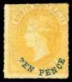 BRITISH COMMONWEALTH: Australian States 58 59 57 / a Queensland, 1876, Queen Vic to ria Chalon Head, 1d pale or ange ver mil ion, perf 12 (44b.