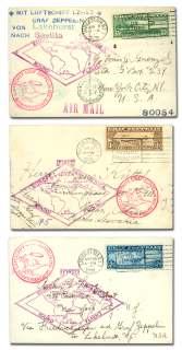 Sieger 29A), 16 C%, 24 C6 & 20 C8 tied by Los An geles du plex and dou ble oval on air mail en ve lope, vi o let flight ca chet and Lakehurst backstamp; back of card bears a buff col ored la bel fea