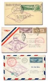 WORLD AEROPHILATELY: Zeppelin Flights 482 483 484 485 482 United States, 1930, South Amer ica Flight, three cov ers (C13-C15), set of first day cov ers, 65c on postal card from