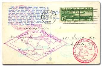 Estimate $300-400 504 United States, 1930 (18-19 May), South Amer ica Flight, Friedrichshafen - Se ville (Michel 62Gb. Sieger 64B), air mail en ve lope franked with $1.