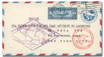 WORLD AEROPHILATELY: Zeppelin Flights 507 508 507 United States, 1930 (18-31 May), South Amer ica Flight, Friedrichshafen - Lakehurst (Michel 66Gc), at trac tive il lus trated air mail en ve lope