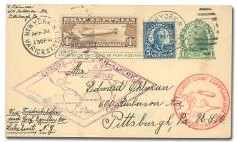WORLD AEROPHILATELY: Zeppelin Flights 511 512 511 United States, 1930 (18-31 May), South Amer ica Flight, Friedrichshafen - Lakehurst (Michel 66Gc), plain en ve lope franked with $2.