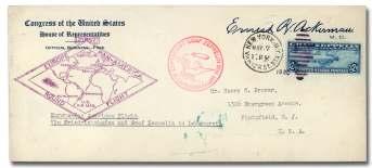 Estimate $300-400 513 514 513 United States, 1930 (18-31 May), South Amer ica Flight, Friedrichshafen - Lakehurst (Michel 66Gb), 1 Jef fer son postal card franked with $1.