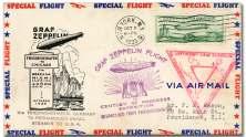 Sieger 243G), 50 Zep pe lin (C18) block of 4 tied on cover by New York ma chine can cel (and by red Ger - man flight ca chet), vi o let U.S. flight ca chet, backstamped Friedrichshafen, Very Fine.