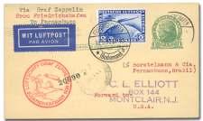 Sieger 57C), 1 Jef fer son postal card franked with 2m South Amer ica Flight Zep pe lin with Moon above Air ship va ri ety (C38 var.