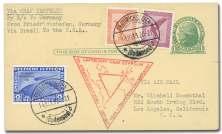 Sieger 238Aaa), 1 Jef fer son postal card franked with 1m Chi cago Flight Zep pe lin (C43) with 40pf Hindenburg, tied by Friedrichshafen cir cu lar datestamp, red flight ca chet, backstamped