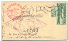 WORLD AEROPHILATELY: Zeppelin Flight Postal Cards 557 558 559 557 United States, 1930, South Amer ica Flight, two dif fer ent legs on 1 Jef fer son postal cards (Michel 66Gb, 68Gd), matched pair of