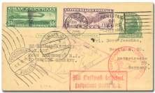 (type II) flight ca chets, Friedrichshafen roller re ceiver, ad dressed to Berlin Air mail ca chet and Jun 7 re ceiver, Very Fine. Michel 220 ($250).