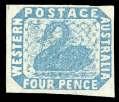 Estimate $150-200 70 West ern Aus tra lia, Postal-Fis cal, 1881, In ter nal Rev e nue, 5s Swan (Bare foot