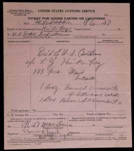 Estimate $200-300 587 Hindenburg crash let ter from Cus toms re: re ceipt of mail from crash, dated May 6, from U.S. Cus - toms to U.S. Postal In spec tor Clar ence R.