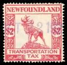 BRITISH COMMONWEALTH: Canadian Provinces 98 Ex 99 100 98 Newfoundland, Trans por ta tion Tax, 1927, $2 red (Van Dam NFT2), straightline Oc to ber 21, 192-