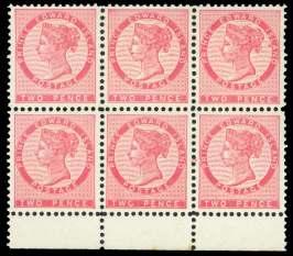 Estimate $1,000-1,500 101 / a Prince Ed ward Is land, 1862-68, 2d rose, TWC for TWO er ror (5f, 5), bot tom cen ter stamp in a bot - tom mar gin block of