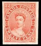 Estimate $4,000-6,000 104 P Can ada, 1851, Queen Vic to ria, 12d small die proof from scarred die, ver mil ion on In dia on card (3P.