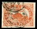 BRITISH COMMONWEALTH: Canada 105 106 107 105 Can ada, 1853, Bea ver, 3d brown red (4a), ver ti cal strip of 3, ver ti cal pair and sin gle, con fig ured as a block of 6 on piece of