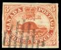 Estimate $500-750 108 109 110 108 Can ada, 1852, Bea ver, 3d or ange red, thin pa per (4d), light tar get can cel, am ple to over size mar gins with ad ja cent stamp vis i ble at