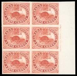 BRITISH COMMONWEALTH: Canada 112 113 112 a Can ada, 1859, Bea ver, 5 brown red, plate proof on In dia on card (15P.
